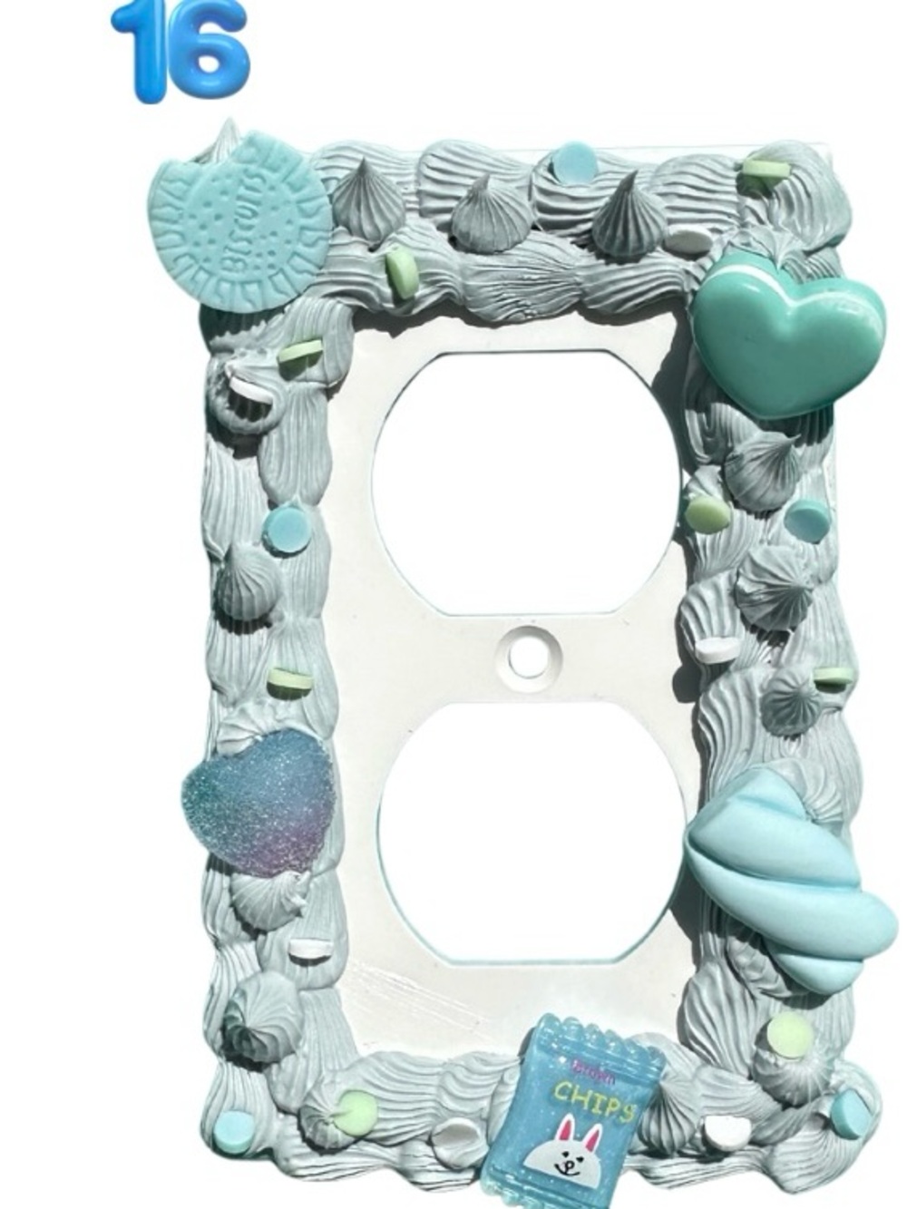 Handcrafted Aqua Blue Decorative Double Outlet Cover Plate - Picture 1 of 1